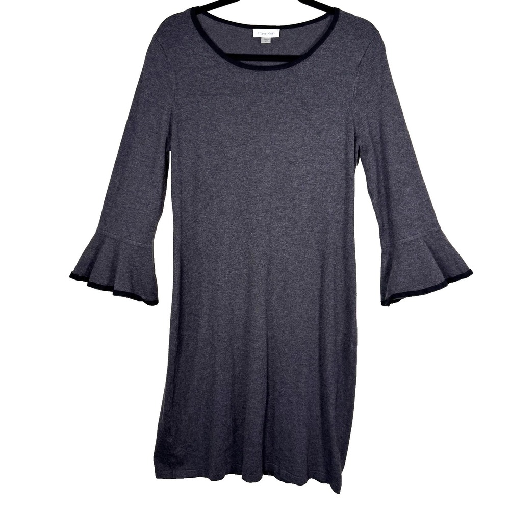 Calvin Klein A-line Dress Size Large Gray Ruffled Cuffs Church Events Modern Fem